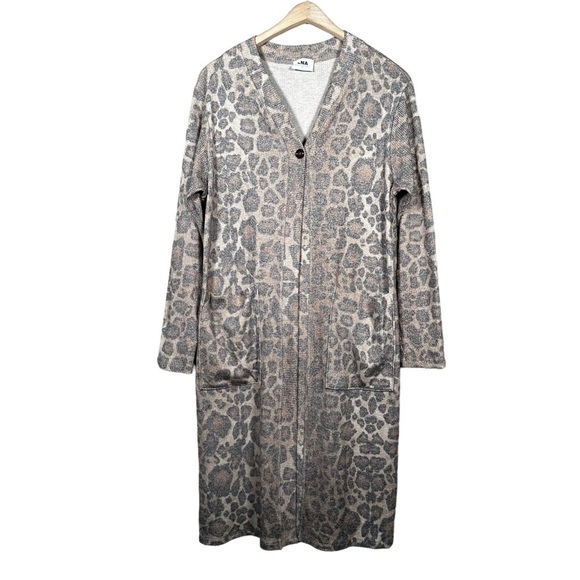 LNA Kurt Ribbed Leopard Print Cardigan Duster - Picture 7 of 10